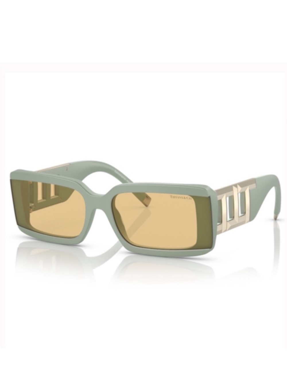 NWT Tiffany & Co. Sage Green Rectangle Sunglasses with Gold Accents
